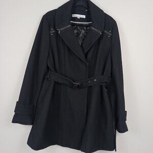 KENNETH COLE black coat women's size 16 wool zipper mid length